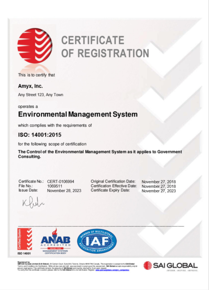 Australia SAI GLOBAL certificate of business registration Word and PDF template